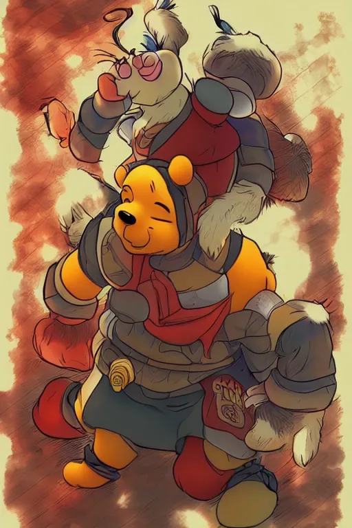 Prompt: chinese winnie the pooh xi jinping, trending on artstation, by kawacy, furry art, digital art, cyberpunk, high quality, backlighting