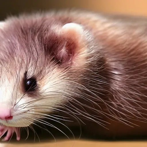 Prompt: a cute animated ferret sleeping