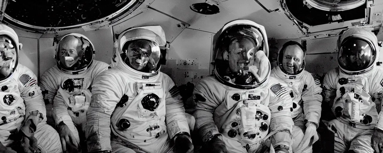 Image similar to apollo 1 1 astronauts smoking a joint in space, marijuana plants, cannabis leaves, realistic faces, fine detail, retro