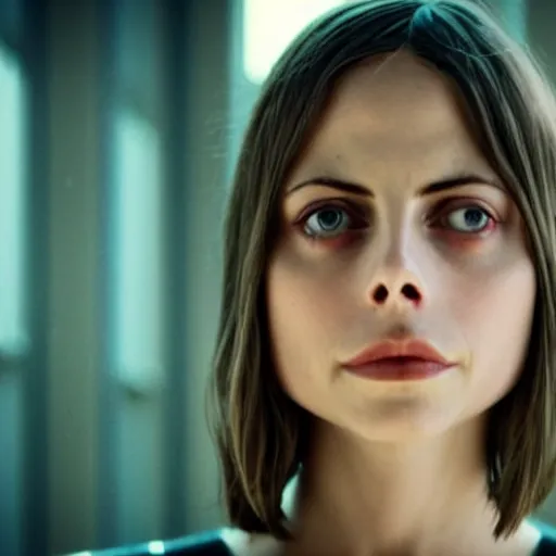 Image similar to film still of !!Willa Holland!! as !!!!!pale blue-skinned!!!!! !!!!!Cortana!!!!!, as in Halo 4, in a new Halo movie, 4k