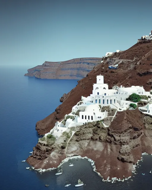 Image similar to a Santorini style castle on a very tall mountain island in the sea. intricate artwork by Tooth Wu and wlop and beeple. octane render, hyper realism, 8k