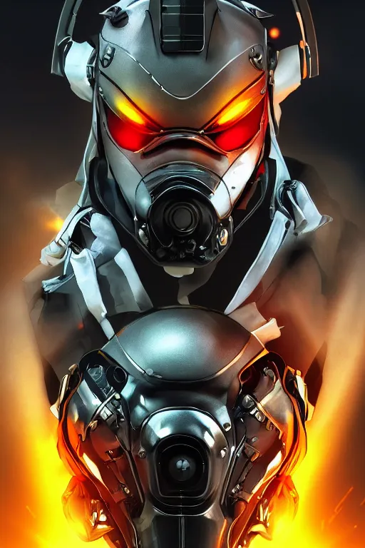 Image similar to cyber cyborg ninja mask helmet metal gear solid artic suit swat commando, global illumination ray tracing hdr fanart arstation by sung choi and eric pfeiffer and gabriel garza and casper konefal, a spectacular view cinematic rays of sunlight comic book illustration, by john kirby