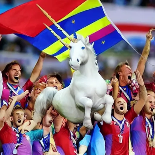 Image similar to Unicorns winning the FIFA World Cup