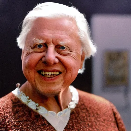 Image similar to david attenborough as queen elizabeth