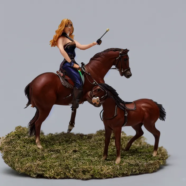 Image similar to 80mm resin detailed miniature of a Woman with a Horse, Product Introduction Photos, 4K, Full body, simple background