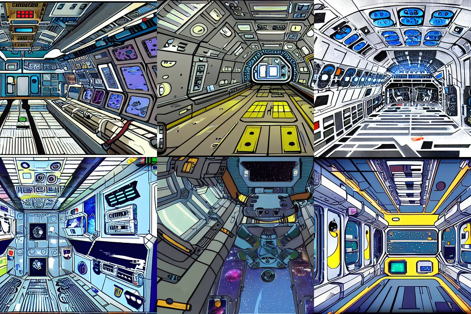 Prompt: inside a space station, from a space themed Serria point and click 2D graphic adventure game, high quality carton style graphics