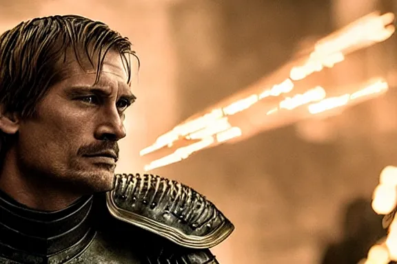 Image similar to very very intricate photorealistic photo of jaime lannister fighting cersei, photo is in focus with detailed atmospheric lighting, award - winning details