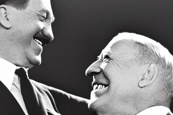 Image similar to “ very very intricate photorealistic photo of hitler and joe biden laughing together, detailed natural lighting, award - winning crisp details ”