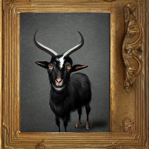 Prompt: a portrait of a black goat teaching art history, digital art, daryl tan