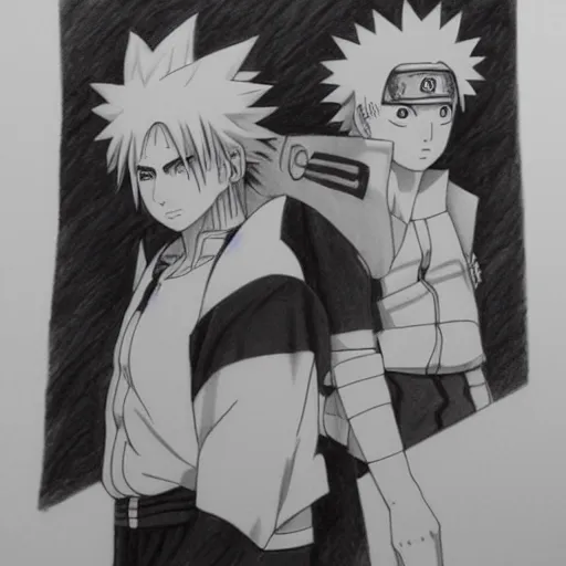 Prompt: Pencil drawing of Naruto and Sasuke