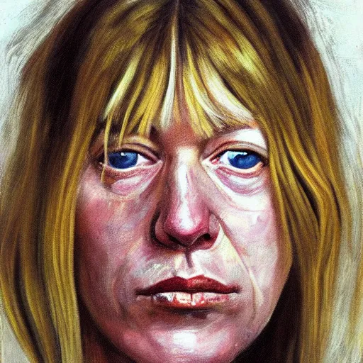 Image similar to high quality high detail painting by lucian freud, hd, portrait of kim gordon, sonic youth