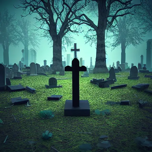 Prompt: “a ((gothic)) graveyard at night, 3D render”