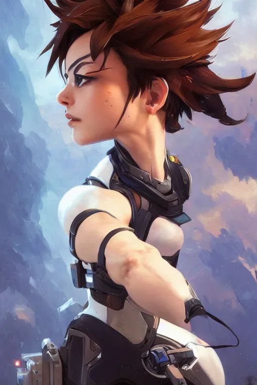 Prompt: tracer from overwatch profile picture by greg rutkowski, dynamic pose, intricate, futuristic, fantasy, elegant, by stanley artgerm lau, greg rutkowski, thomas kindkade, alphonse mucha, loish, thierry mugler, norman rockwell, 3 d