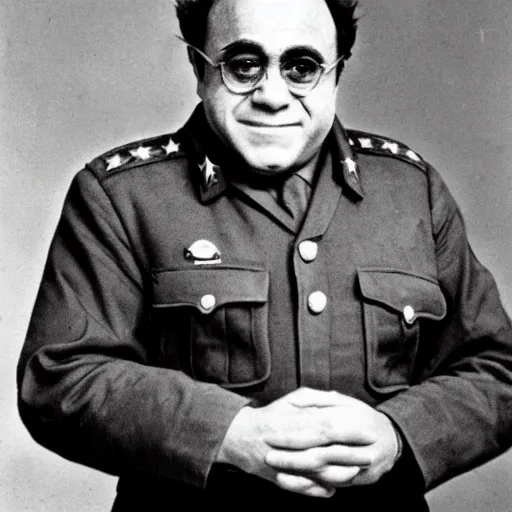 Image similar to portrait photograph of danny devito as a soviet officer in ww 2
