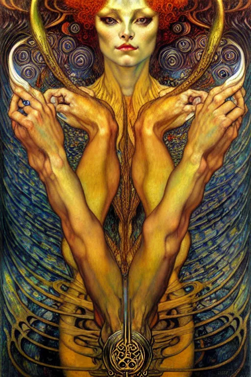 Image similar to Divine Chaos Engine by Karol Bak, Jean Delville, William Blake, Gustav Klimt, and Vincent Van Gogh, symbolist, visionary