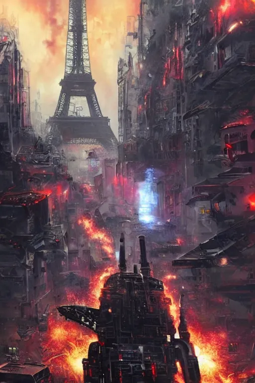 Prompt: paris cyberpunk attacked by aliens, lots of explosions and destroyed building, realistic, high definition, many details, dramatic scene, detailed and realistic hands, symmetrical face, realistic eyes, art of Roland Emmerich