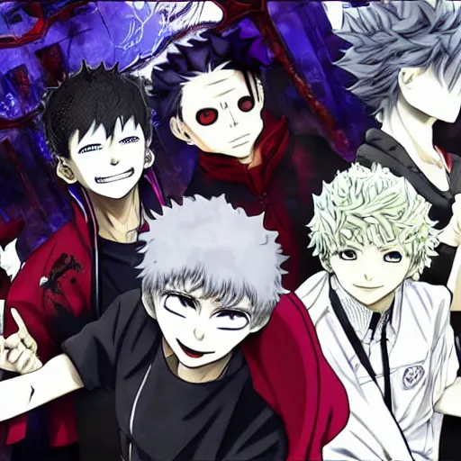 Image similar to tokyo ghoul and black clover crossover in a ruined villiage