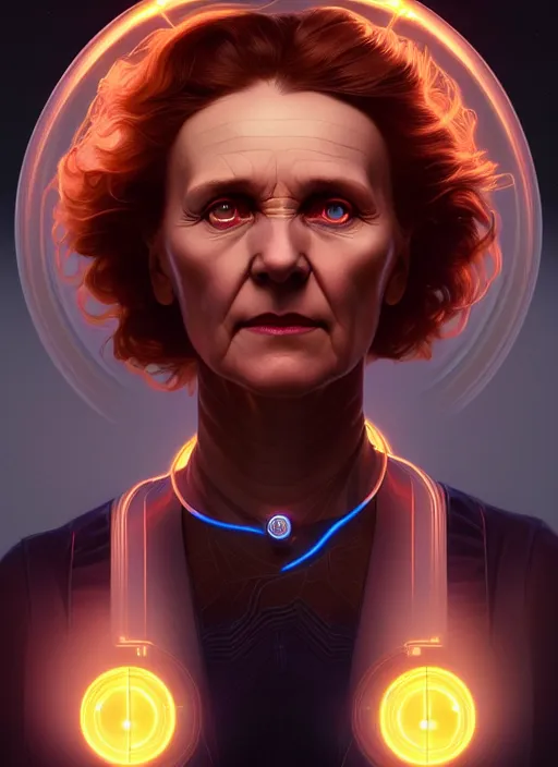 Image similar to symmetry!! portrait of marie curie female, sci - fi, glowing lights!! intricate, elegant, highly detailed, digital painting, artstation, concept art, smooth, sharp focus, illustration, art by artgerm and greg rutkowski and alphonse mucha, 8 k