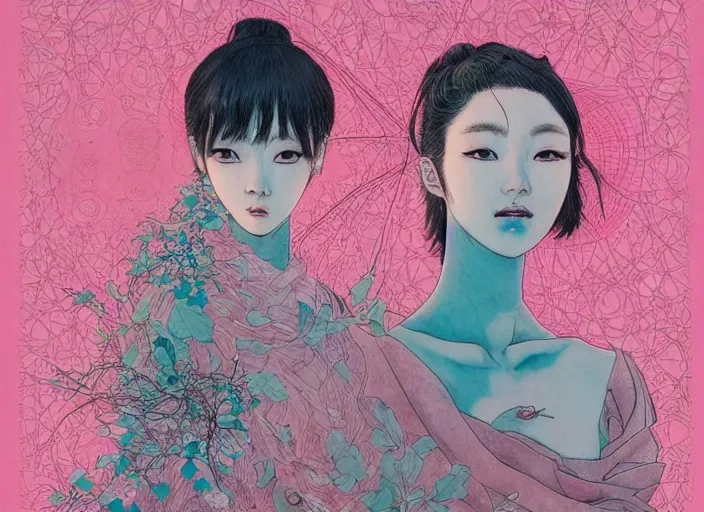 Image similar to lee jin - eun in luxurious dress emerging from pink and turquoise water in renaissance city during an eclipse by takato yamamoto, nicola samuri, conrad roset, m. k. kaluta, martine johanna, rule of thirds, elegant look, beautiful, chic, face anatomy, cute complexion