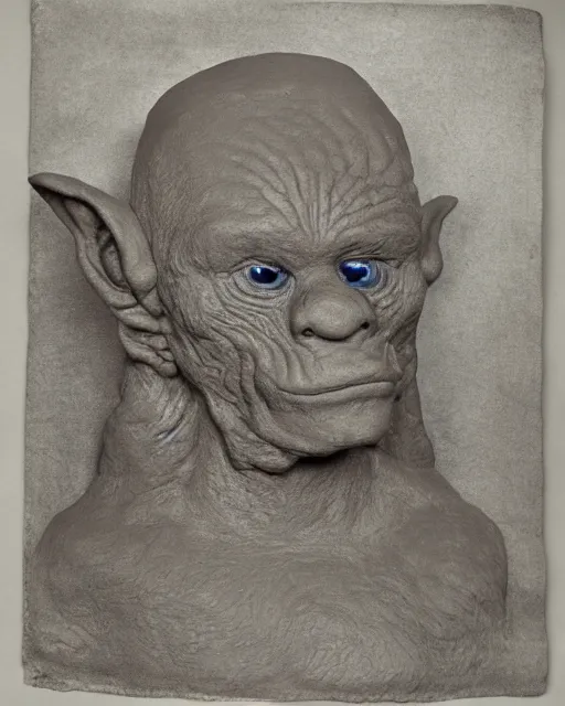 Prompt: 'a history textbook page describing a picture of a clay sculpture of a goblin' clay sculpture, photograph, zoomed out, trending on tumblr