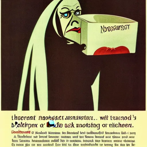 Image similar to nosferatu is cooking in a kitchen, american advertising 1 9 6 0's, photography