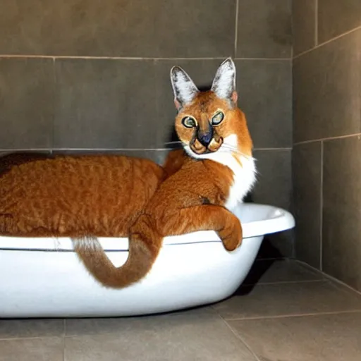 Prompt: caracal cat in a bathtub, he is angry with me