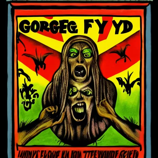 Image similar to george floyd went to hell, floyd scary art, hell style art, icon in color