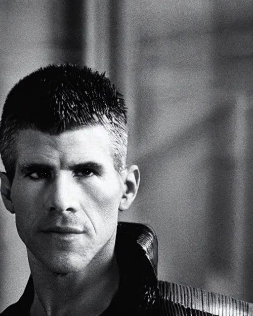 Image similar to an award winning portrait photograph of Deckard from Bladerunner dressed in Balenciaga