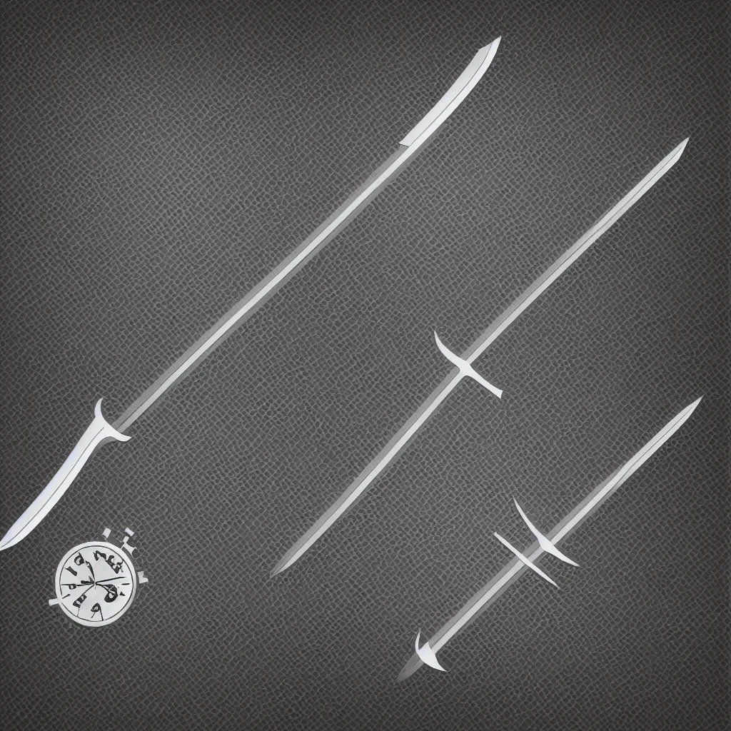 Image similar to sword and watch, minimal digital art with geometric graphics. no text, no watermarks, music album art.