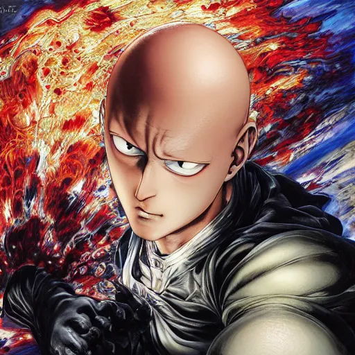 Prompt: detailed image of struggling Saitama from one-punch-man by Ayami Kojima, Amano, Karol Bak, Greg Hildebrandt and Mark Brooks, rich deep colors. medium shot, part by Adrian Ghenie and Gerhard Richter. art by Takato Yamamoto. masterpiece. intricate artwork by Tooth Wu and wlop and greg manchess, greg rutkowski, very coherent symmetrical artwork, cinematic, hyper realism, high detail, octane render, unreal engine, 8k, Vibrant colors, Smooth gradients, High contrast. by Katsuhiro Otomo, , inspired by Anime, intricate detail, extremely detailed. painting by Arthur Rackham, Eugene de Blaas