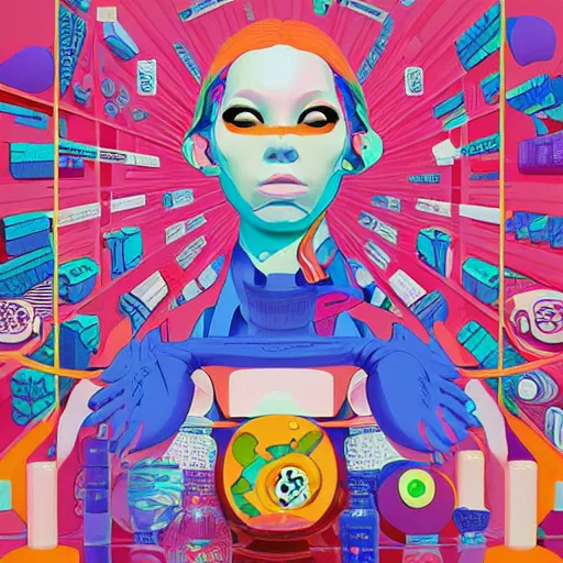 Image similar to pharmaceutical drugs by tristan eaton, beeple and james jean, chiho aoshima color scheme