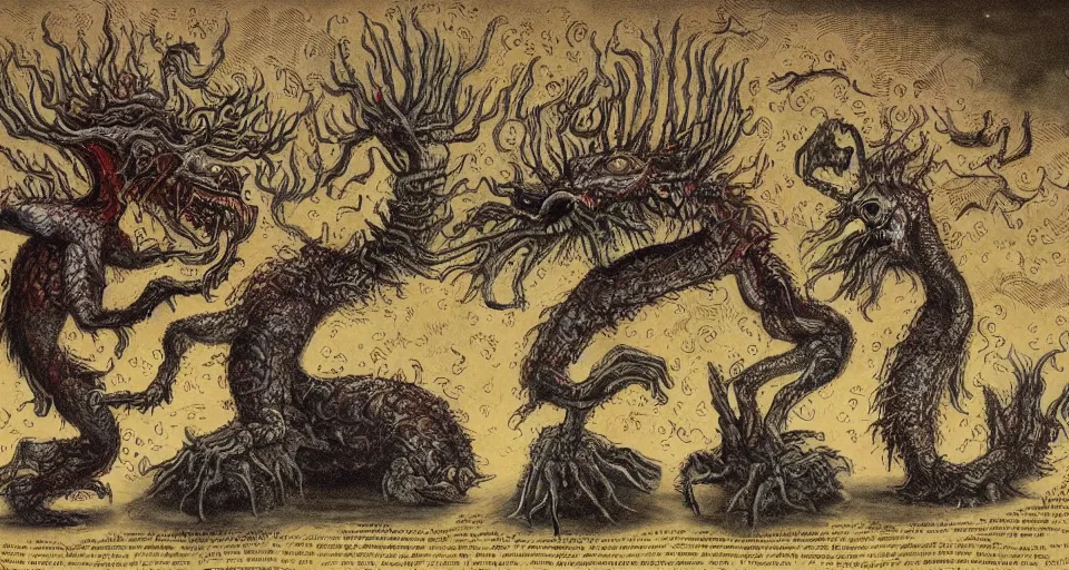 Image similar to bizarre bestiary of repressed unconscious emotional monsters and creatures