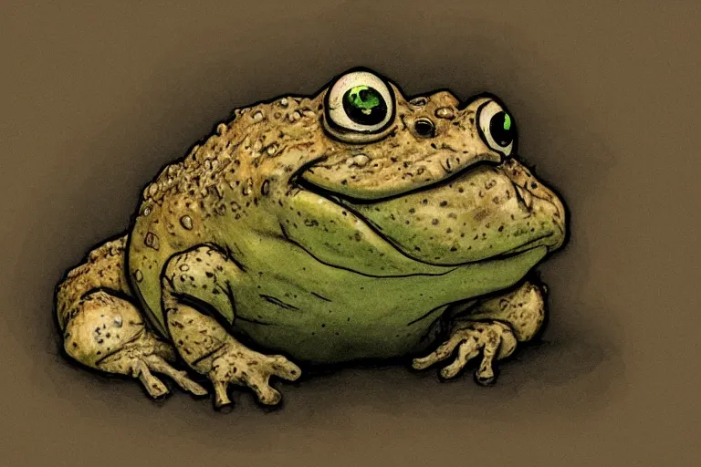 Image similar to portrait of the angry but cute toad, in the style of Greg Broadmore and Arthur Rackham,trending on artstation, light lighting side view,digital art,surrealism ,macro,blueprint ,vaporwave ,