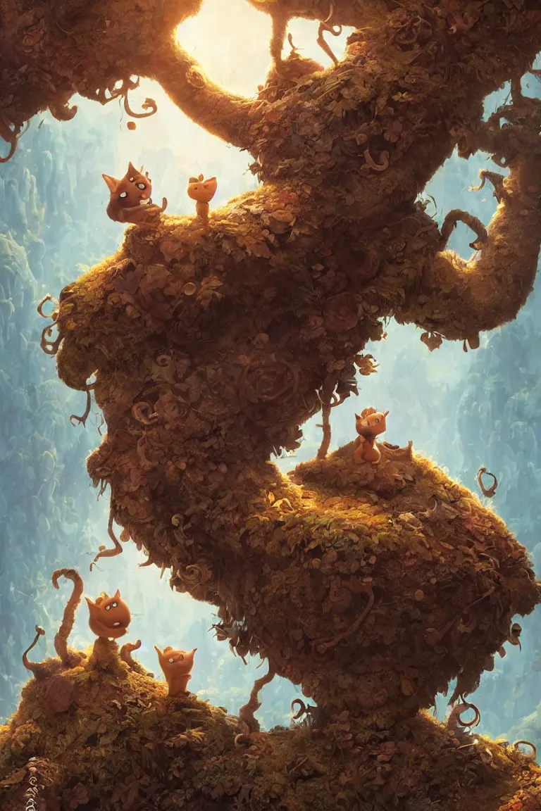 Image similar to round antropomorphic acorn and his cat friend in world adventure movie, cerebri mie poster, by nuri iyem, james gurney, james jean, greg rutkowski, anato finnstark. pixar. hyper detailed, 5 0 mm, award winning photography, perfect faces