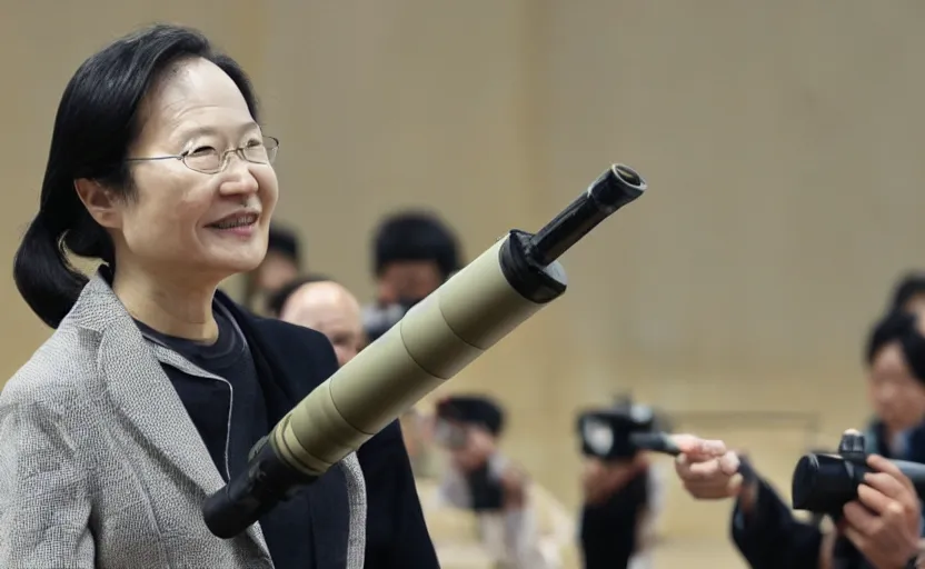 Image similar to Tsai Ing-wen holds a peace bazooka