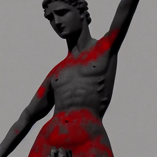 Prompt: black, grey, subtle red, greco roman sculpture, very gritty, thin lines, neo vaporwave