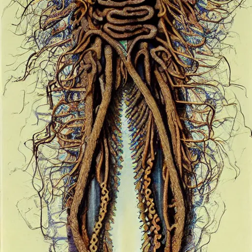 Prompt: by arthur streeton terrifying. a photograph of the human intestine in all its glory. each section of the intestine is labelled, & various items & creatures can be seen inside, such as bacteria, food particles, & even a little mouse.