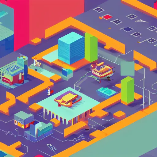 Image similar to pixorama of startup companies, silicon valley, 2 0 2 0, complex illustration, eboy, ecity, pixel art, kai vermehr, steffen sauerteig, svend smital, three - dimensional isometric illustration, 3 d isometric pixel art, high detailed