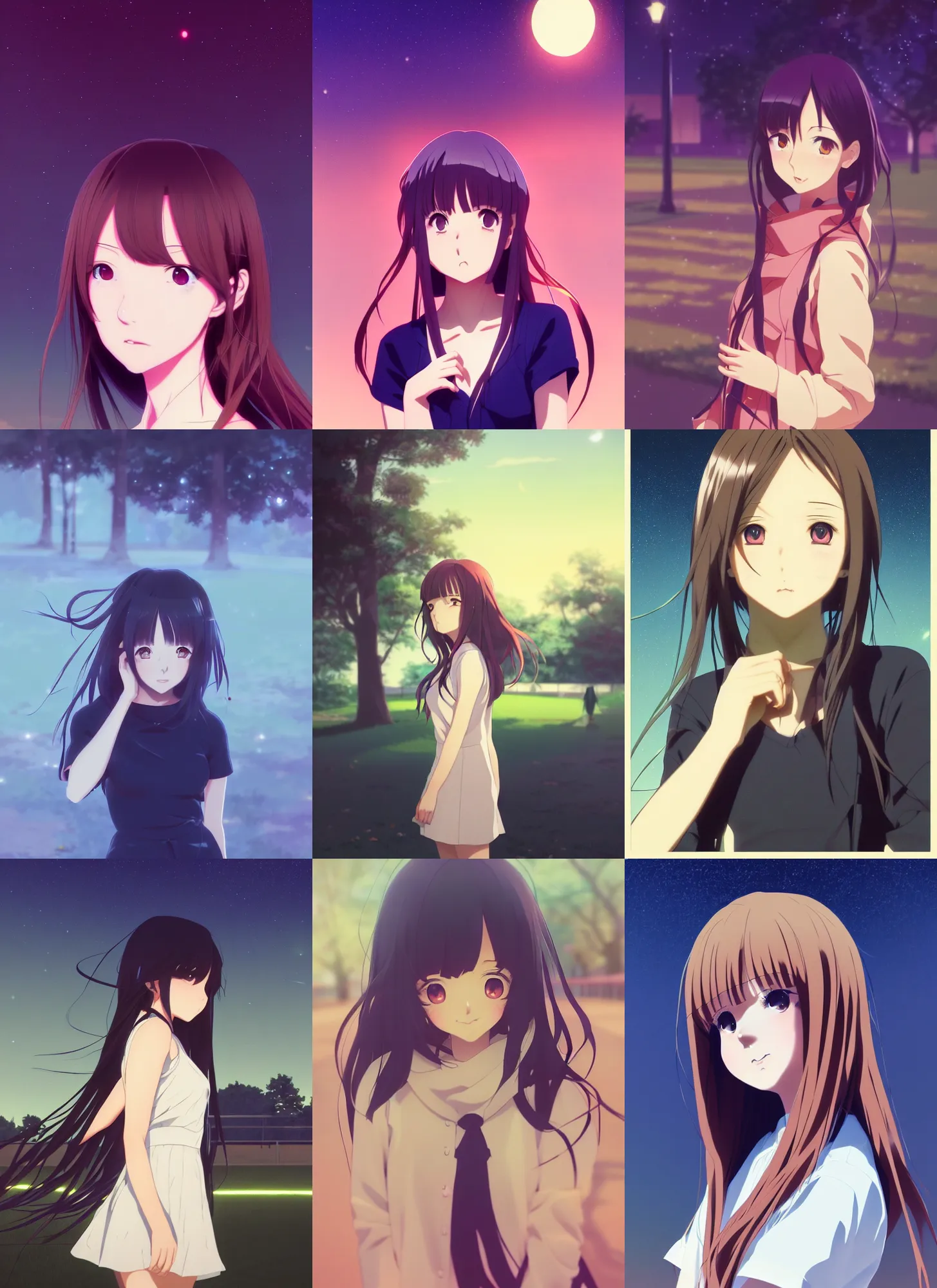 female character anime girl cute face body long hair blue eyes purple  background - Playground