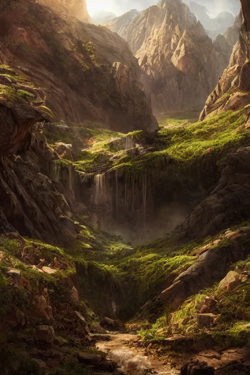 Image similar to portrait, the lost valley, landscape, alex ross, david finch, concept art, matte painting, highly detailed, rule of thirds, dynamic lighting, cinematic, detailed, denoised, centerd