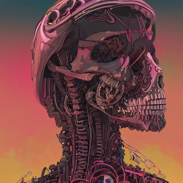 Prompt: a beautiful portrait painting of a ( ( cyberpunk ) ) skull by simon stalenhag and pascal blanche! and alphonse mucha! and nekro!!. in style of digital art. colorful comic, film noirs!, symmetry, hyper detailed. octane render. trending on artstation