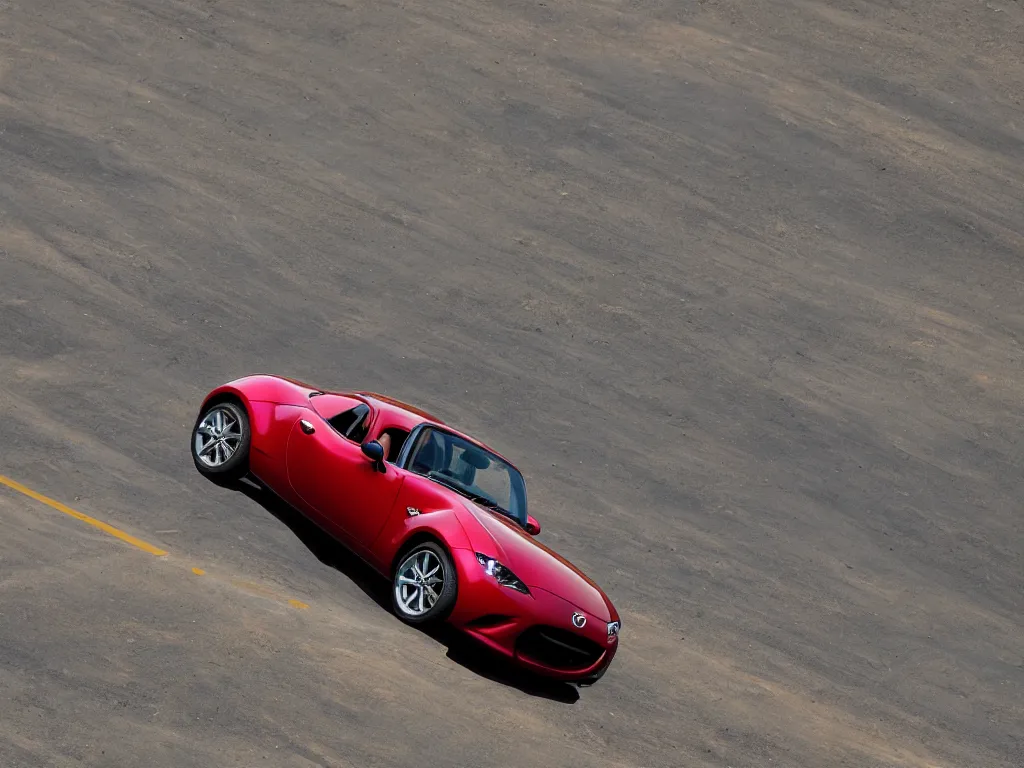 Prompt: mazda miata flying over the landscape of los angeles