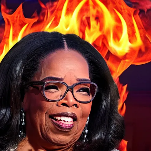 Image similar to demon oprah surrounded by flames
