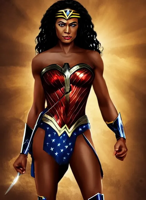 Image similar to beautiful african american wonder woman, stunning character portrait