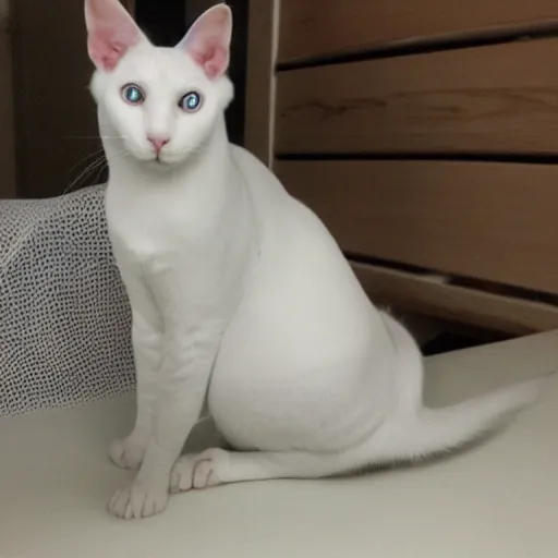 Prompt: white oriental shorthair cat with the largest most gigantic huge ears