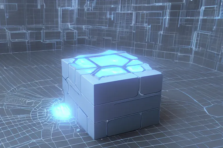 Prompt: Final render of a tesseract, photorealistic, physics-based, Unreal Engine, hard surface, ambient occlusion, 8k