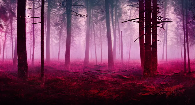 Image similar to national geographic photo of dark russian forest, soft colors, bright neon, retro-futurism, atomic heart game concept render