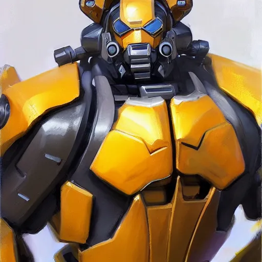 Image similar to greg manchess portrait painting of bumblebee the transformer as overwatch character, medium shot, asymmetrical, profile picture, organic painting, sunny day, matte painting, bold shapes, hard edges, street art, trending on artstation, by huang guangjian, gil elvgren, ruan jia, greg rutkowski, gaston bussiere