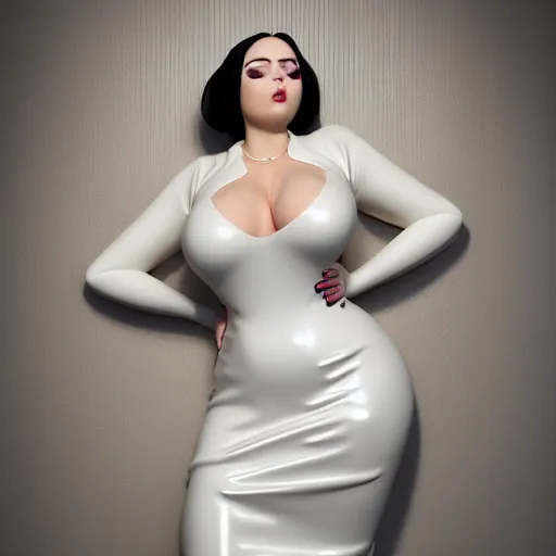 Prompt: a fully clothed curvy feminine young hot pale goth cutie wearing an elaborate elegant white-gold latex-nylon-leather striped neck-high gown, thin waist, cgsociety, photorealistic, 16k, smooth, sharp focus, trending on ArtStation, volumetric lighting, worksafe, sublime-comforting-intriuging ambience