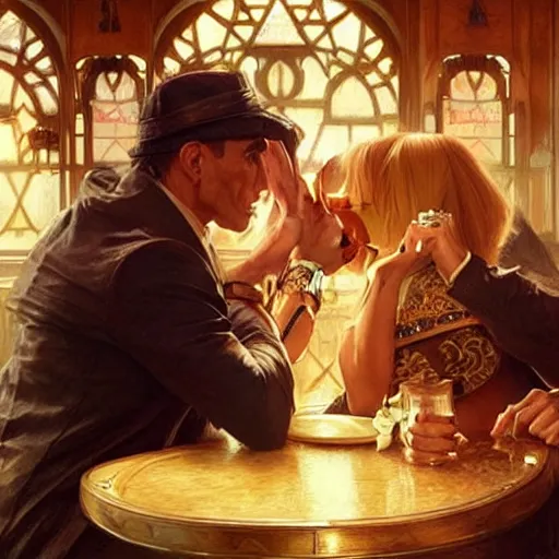 Prompt: vinnie jones flirting with shah rukh khann in a pub, real life skin, intricate, elegant, highly detailed, artstation, concept art, smooth, sharp focus, art by artgerm and greg rutkowski and alphonse mucha